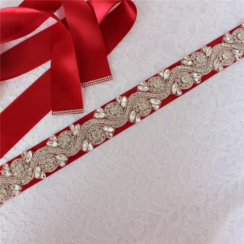 Crystal bridal belt with ribbons, handmade silver wedding belt, cookie patient belt for wedding evening dresses