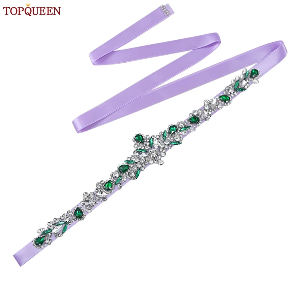 TOPQUEEN S462-KL Rhinestone Bridal Belt Wedding With Green Diamond Wedding Dress Accessories Belt Sash Party Women Dress Belt
