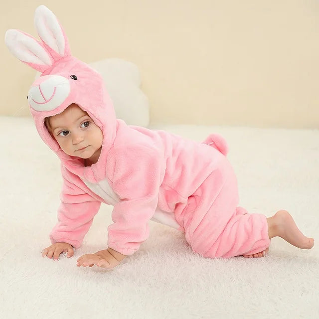 MICHLEY Halloween Baby Strampler Winterkleidung Flanell Kapuzen Bodys Pyjamas Tiere Overall Jumpsuit für Mädchen Jungen Kinder