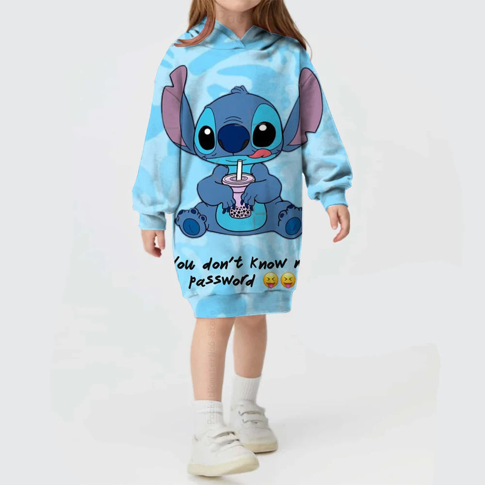 2024 Autumn and Winter Sweater Dress Christmas Disney Stitch Print Hoodie Dress Baby Girl Cute Fashion Hoodie Dress