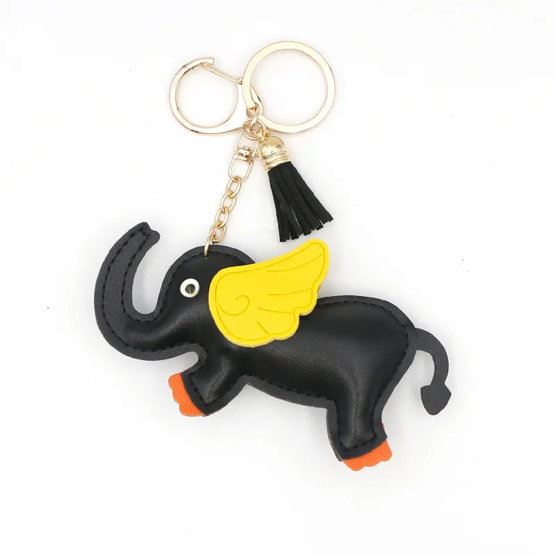 Designer PU Leather Wing Flying Elephant Hanger Car Key chain Pendant Decoration For Ladies Bag Charm Accessorie Ornament Gift