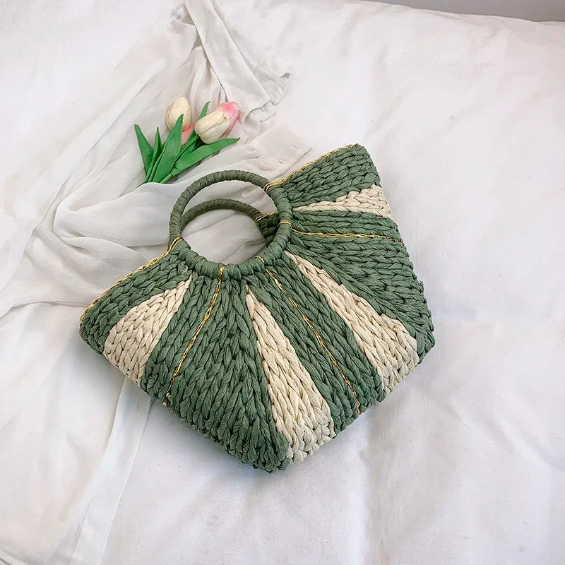 Large Beach Straw Bag 2025 Summer Rattan Woven Handbags Half Moon Design Top-Handle Tote Ladies Travel Shopping Bag Purse Sac