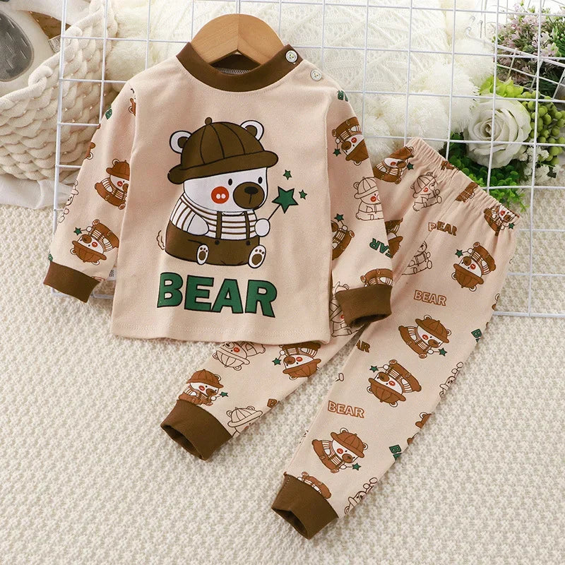 Neugeborene Kinder Jungen Mädchen Pyjama Sets Cartoon Casual Langarm Niedlich T-Shirt Tops mit Hosen Kleinkind Baby Herbst Schlafkleidung
