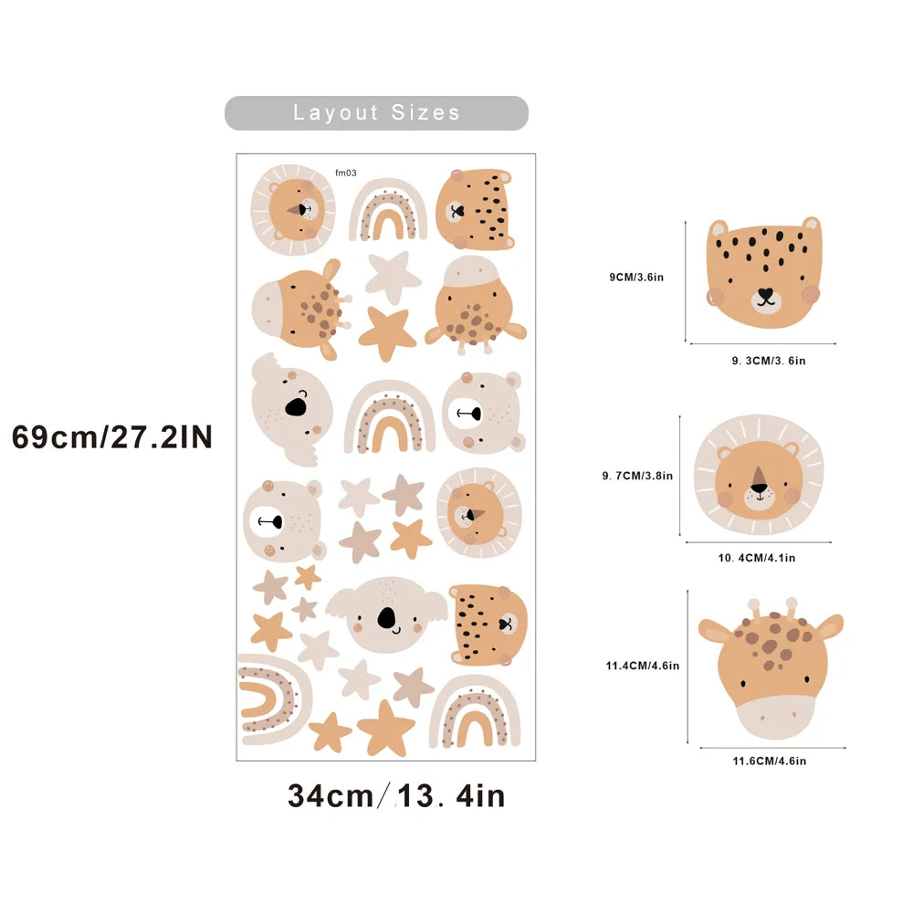 Boho Cartoon Cute Rainbow Bear Animals Star Nursery Wall Decals Art Gifts Kids Room Girls Bedroom Wall Sticker Home Decor