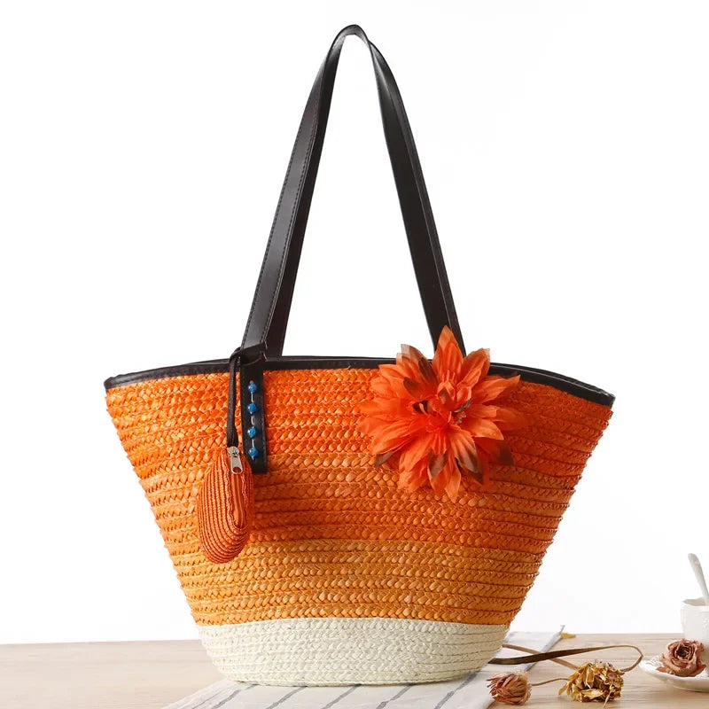 Fashion Rattan Women Handbags Wicker Woven Lady Shoulder Bags Summer Beach Straw Bag Large Capacity Tote Dot Big Baskets Purses