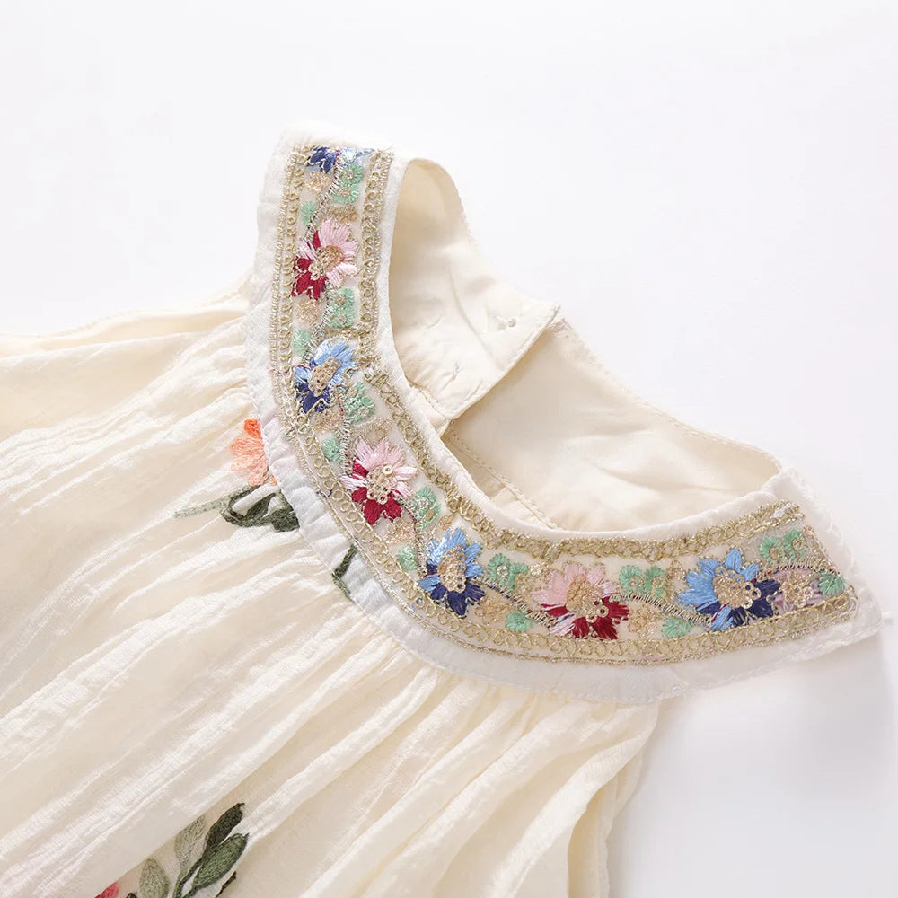 Sleeveless Baby Girls Casual Dress 2024 New Children's Summer Clothing Fashion Embroidery Kids Costume Chiffon Princess Dress