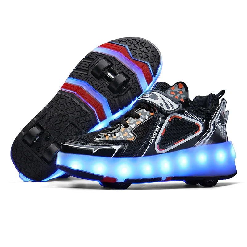 Roller Skate Shoes 4 Wheels Sneakers Children Boys Gift Girls Fashion Sports Casual Led Flashing Light Kids Toys Boots