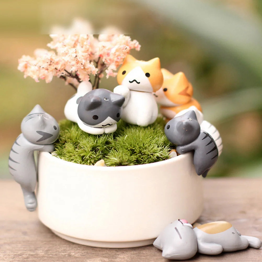 2 PCS Bonsai Plant Decorations Craft Miniatures Garden Korean Version PVC Landscape Cat Micro
