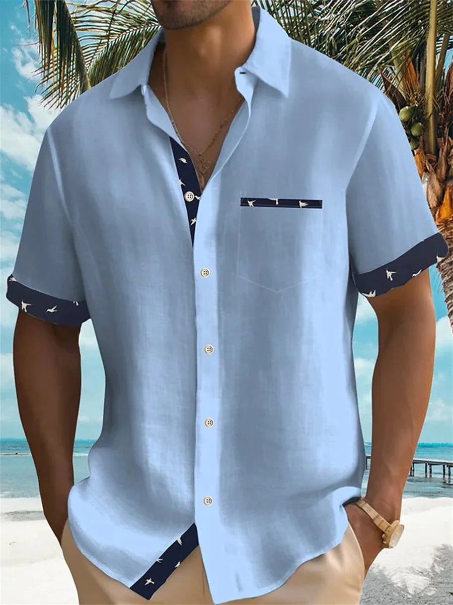 solid color summer shirt men's Hawaiian shirt casual fashion street short sleeve beach holiday party men's pocket shirt 5XL mon