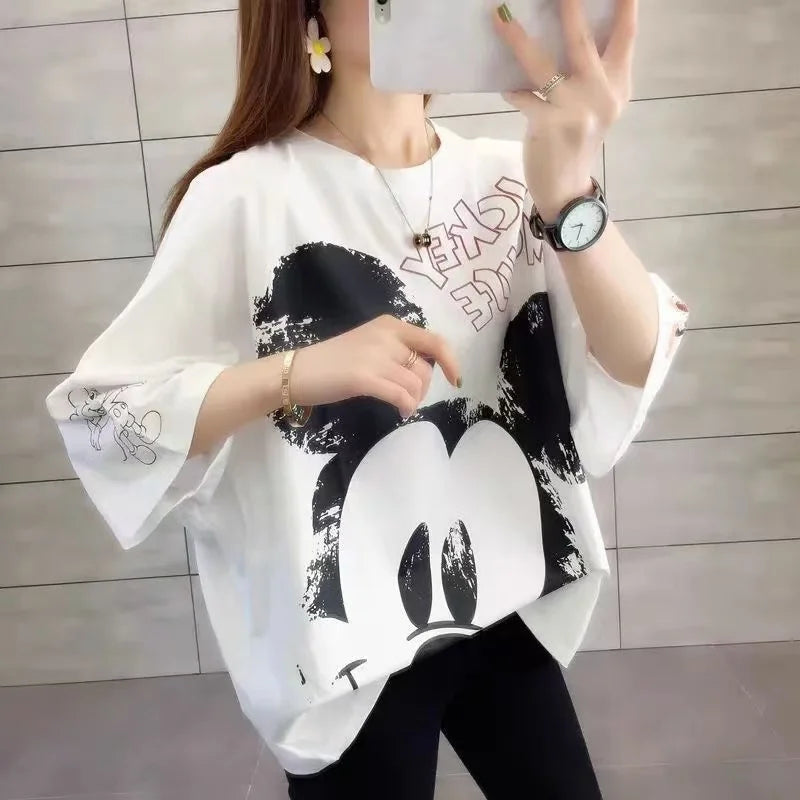 Summer Fashion Adult Short Sleeve T Shirts Cartoon Mickey Mouse Print Women Clothes Girl Top Lady Tshirts Student Tees Outwear