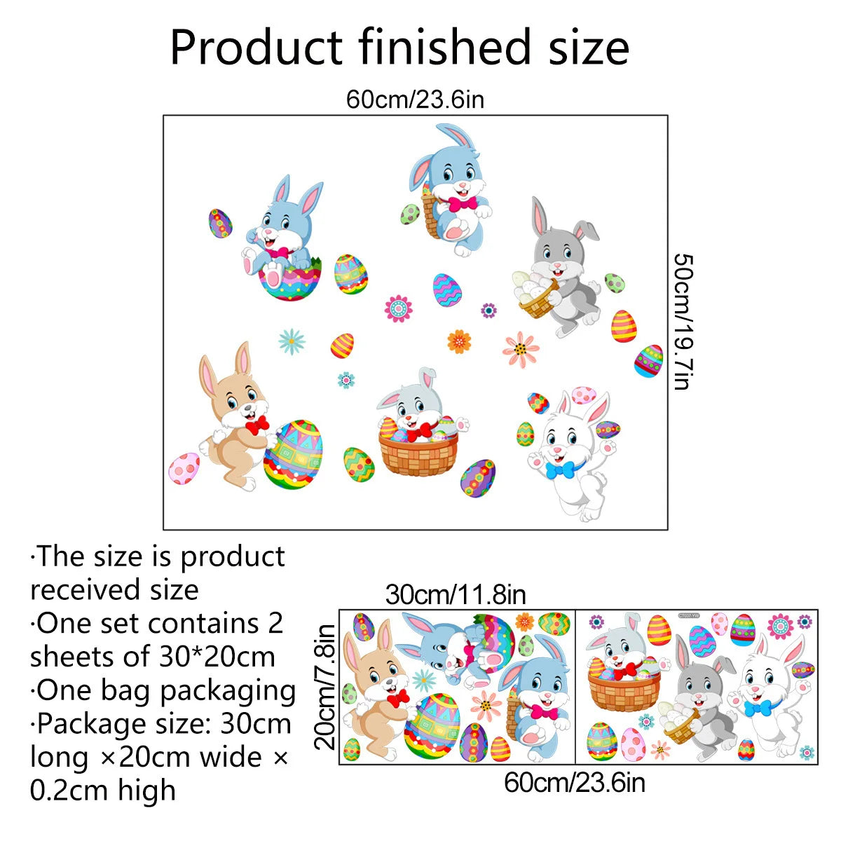 2sheet Easter Bunny Window Clings Cute Rabbit Egg Hunt Game Decoration Wall Sticker Glass Decals Easter Party Spring Home Decor
