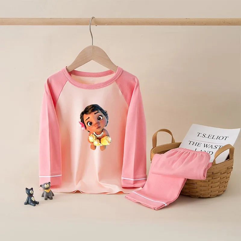 Moana 100% Cotton Kids Boys Girls Pajamas Sets Sleepwear Cartoon Long Sleeve T-Shirt Tops Pants Baby Autumn Clothes