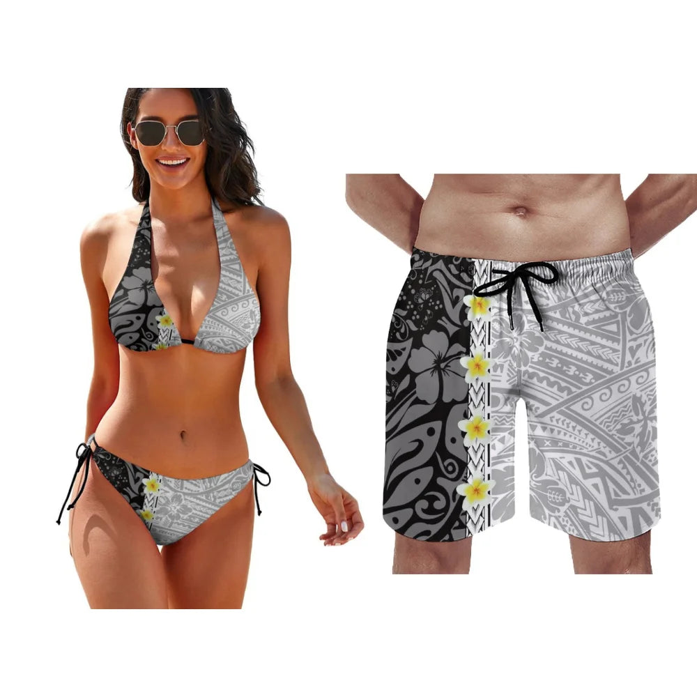 Summer Women Bikini Men Beach Pants Temperament Couple Swimsuit Set Customize Any Pattern Valentine's Day Exclusive Swimsuit