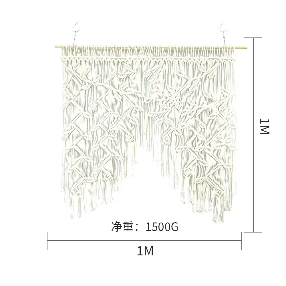 Bohemian Hand-Woven Tapestry Curtains Leaf Pattern Tassel Sofa Bedside Background Wall Hanging Room Decoration Curtain Tapestry