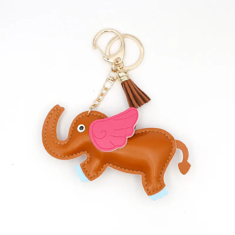Designer PU Leather Wing Flying Elephant Hanger Car Key chain Pendant Decoration For Ladies Bag Charm Accessorie Ornament Gift