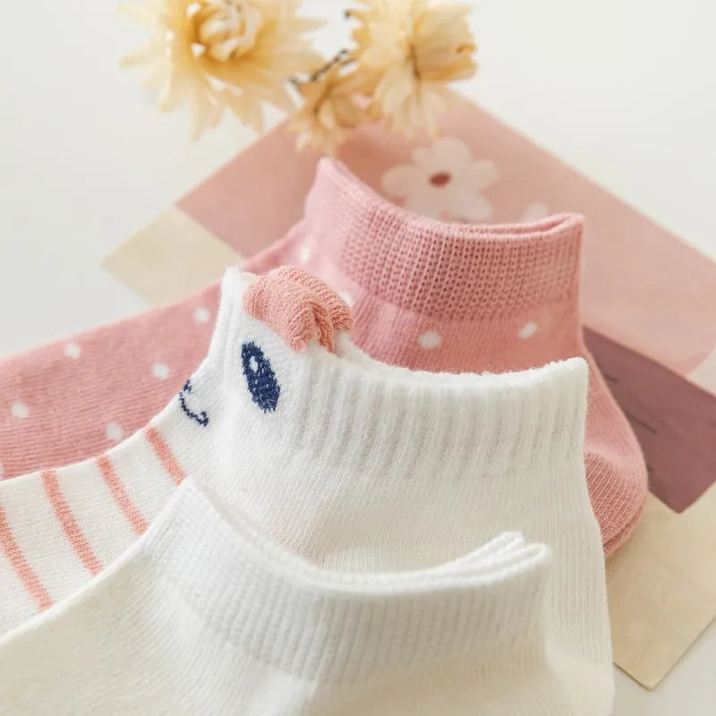 Women's Socks 5 Pair Kawaii Cartoon Cute Cat Socks For Women Funny Spring Cat Low Cut Short Academy Ankle Socks Woman BZ109
