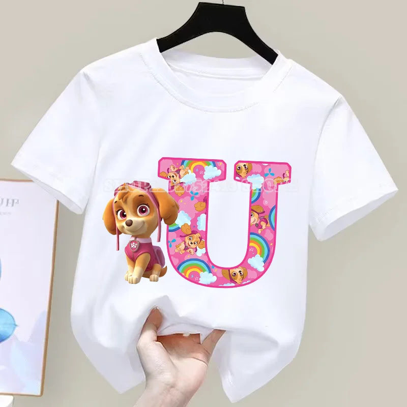 Paw Patrol T-Shirt Sommer Jungen Mädchen Saugfähige Shirts Niedliche Cartoon Chase Skye Weiße Kleidung Einfache Basic Vielseitige Kleidung Geschenk