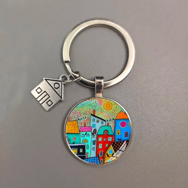 Key To The New House Kechain Beautiful House Under The Starry Sky Key Ring Personality Jewelry Gift Key Holder for New Home