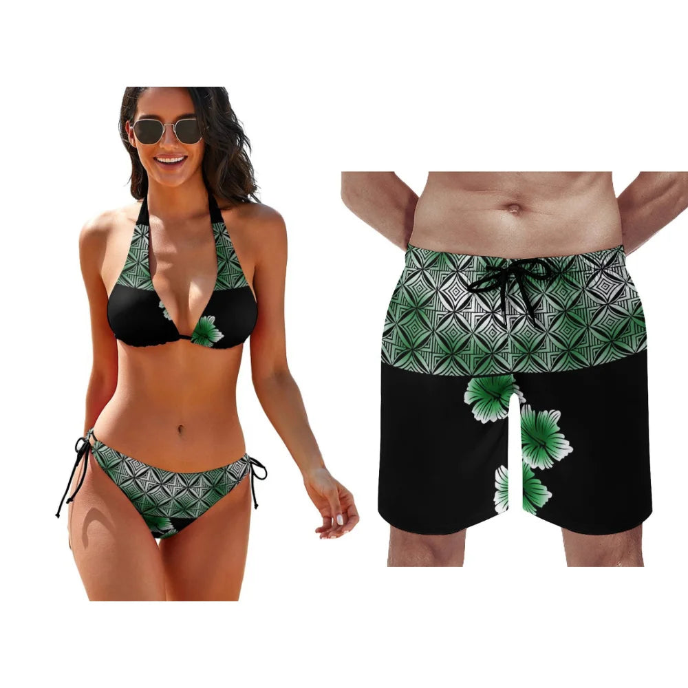 Summer Women Bikini Men Beach Pants Temperament Couple Swimsuit Set Customize Any Pattern Valentine's Day Exclusive Swimsuit