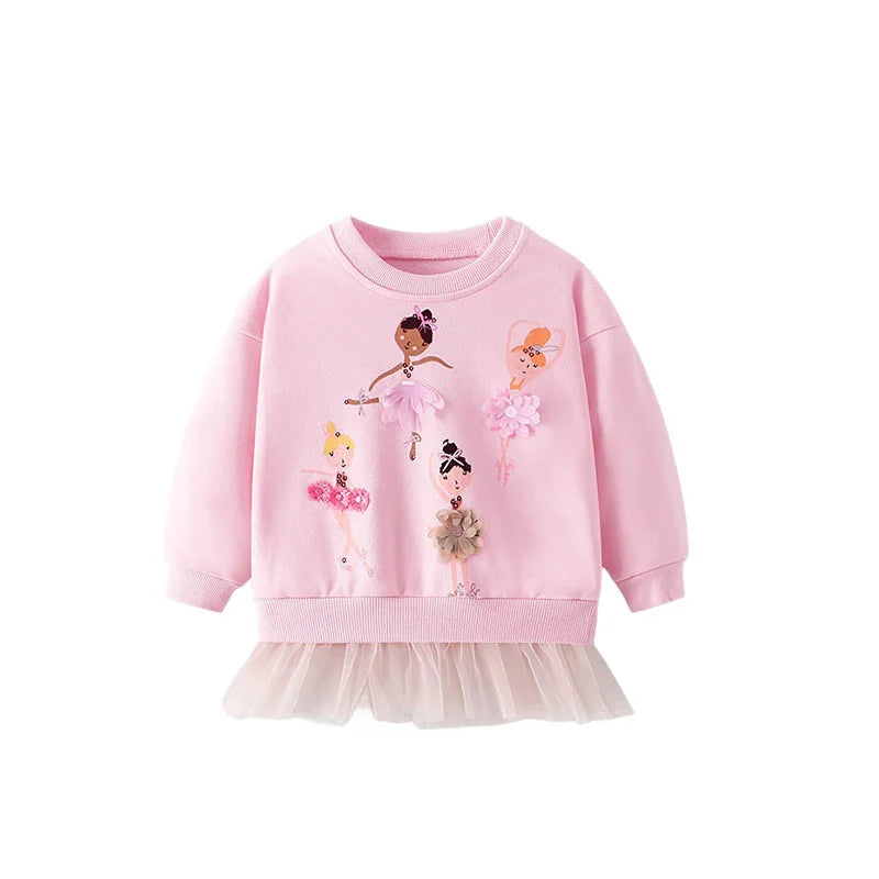 Springen Meter Neue Ankunft 2-7T Mädchen Baby Kleidung Maus Applique Mädchen Sweatshirts Kleinkind Kostüm Mesh Mit Kapuze Shirts