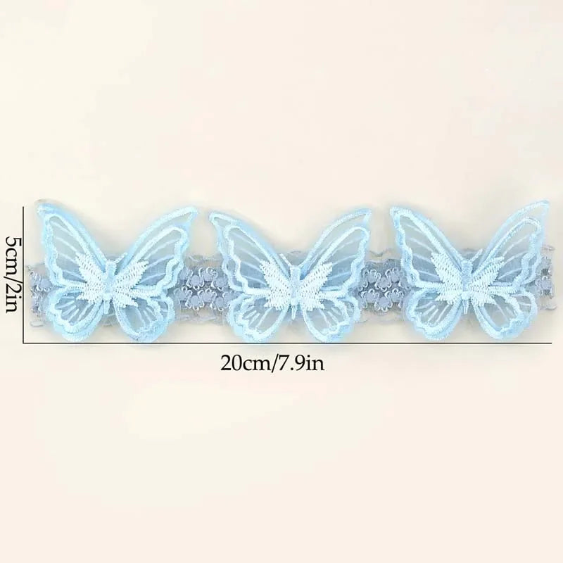 Oaoleer Blue Lace Butterfly Headband Mesh Butterfly Hairband for Baby Girl Soft Elastic Nylon Hair Band Toddler Hair Accessories