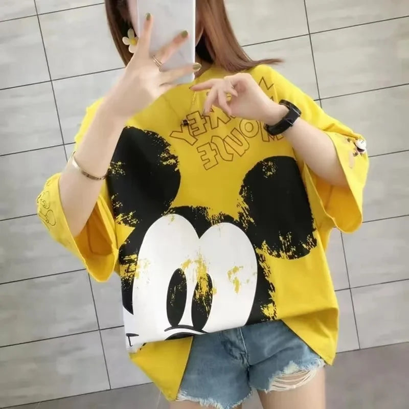 Summer Fashion Adult Short Sleeve T Shirts Cartoon Mickey Mouse Print Women Clothes Girl Top Lady Tshirts Student Tees Outwear