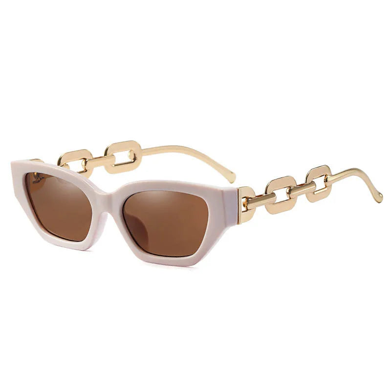 Vintage Small Frame Sunglasses with Chain Legs Cat Eyes Stylish Eyewear Prescription Sunglasses Women 0 -0.5 -0.75 -2.0 To -6.0