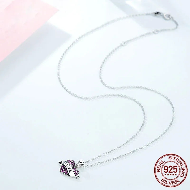 TONGZHE Valentine Day Gift 925 Sterling Silver Heart Pendant Necklaces Rosy Love Charm Necklace Mail Jewelry for Women Collars
