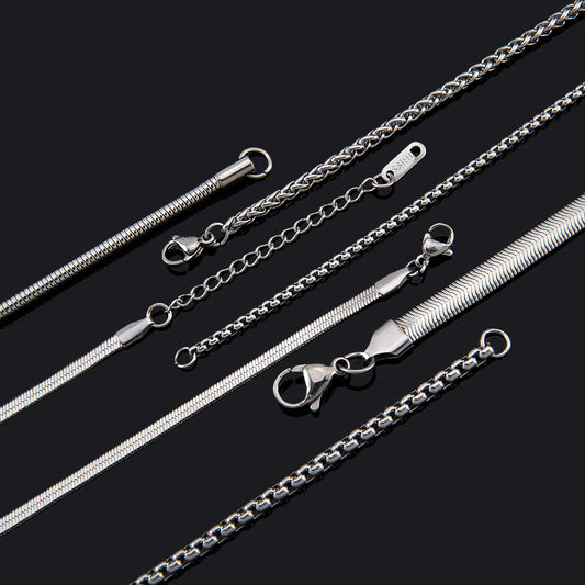 No Fade 5pcs Stainless Steel Twist Chain Necklace Box Snake Chain with Clasp Open Ring DIY Men Jewelry Making Findings Accessory
