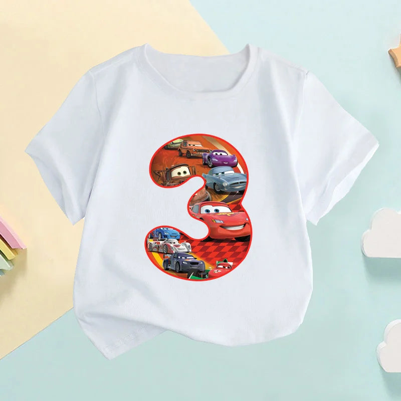 Auto Pixar Lightning McQueen Zahlendruck Kinder-T-Shirt Mädchen Kleidung 1 2 3 4 5 6 7 8 9 Jahre Geburtstag Baby Jungen T-Shirts,HKP2669