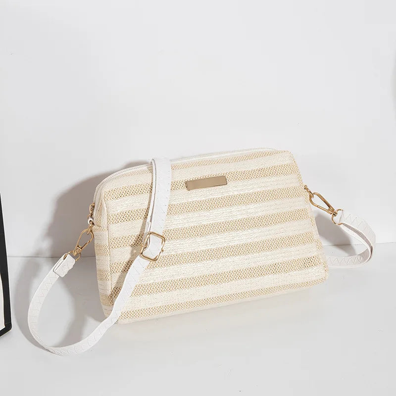 Solid Color Small Straw Crossbody Handbags for Women Lady Mama Shoulder Messenger Bags Bolsa Beach Clutch Purse