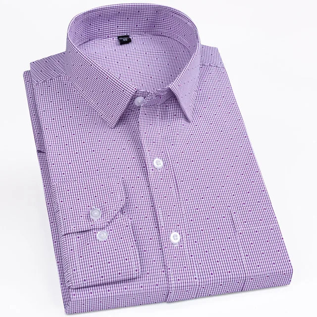 Men's Classic Standard-fit Plaid/striped Social Office Dress Shirt Single Patch Pocket Long Sleeve Formal Business Basic Shirts