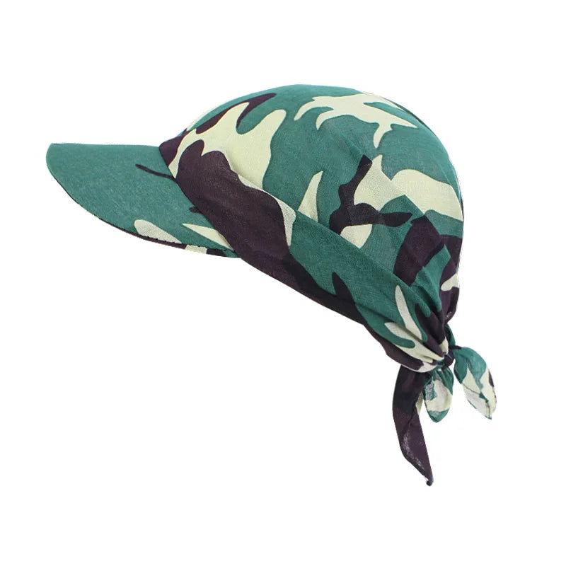 New Women Cotton Paisley Head Scarf Visor Hat With Wide Brim Sunhat Summer Beach UV Protection Sun Hats Adjustable Baseball Cap