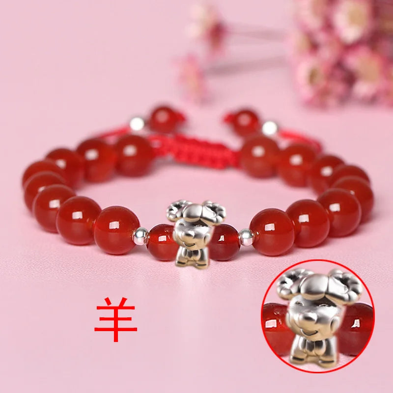 Sterling Silver Red Rope accessories for Women and Men Korean Version of Simple Transfer Bead the Year to the Dog Student Lovers Bracelet