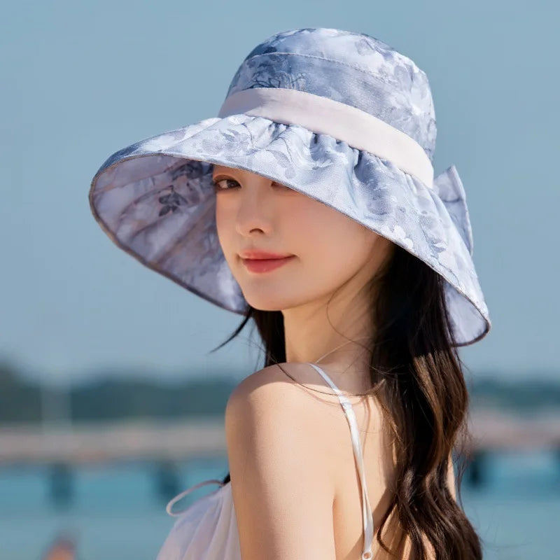 Women's Summer Hat Flower Bucket Hat Sunshade Beach Sunhat Korean style Elegant Breathable Sun Hat Foldable New