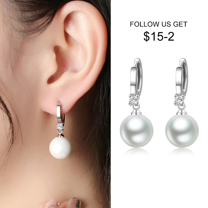 LByzHan 925 Sterling Silver Long Pearl CZ Dangle Earrings For Women Engagement Wedding Graceful Accessories Fashion Earring Gift