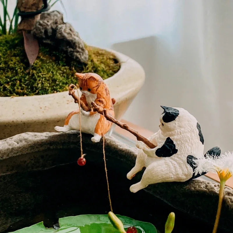 YELL Fish Tank Fishing Cat Hanging Creative Ornament Fishing Mini Decoration Micro Landscape Gachapon Toy Doll Gashapon Figures