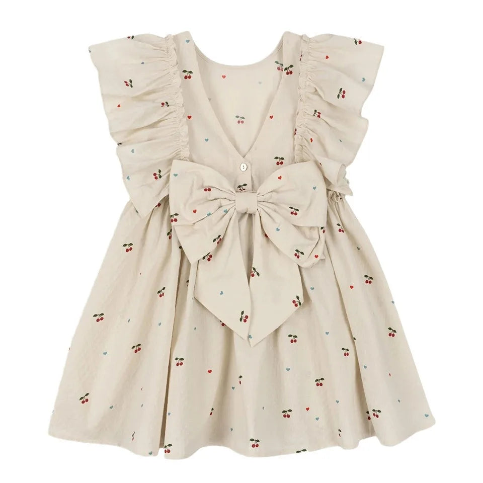 Summer Girl's Clothing  Cherry Bow Princess Dresses Toddler Girls Casual Flower Slip Dress Cotton