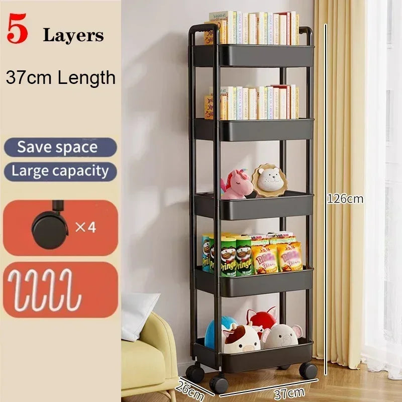 Storage Rack Trolley Multi-functional Mobile Multi-layer Household Snack Storage Rack with Wheel for Living Room Kitchen Bedroom