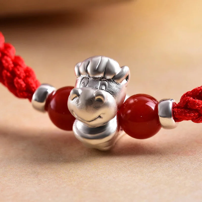 Sterling Silver Red Rope accessories for Women and Men Korean Version of Simple Transfer Bead the Year to the Dog Student Lovers Bracelet