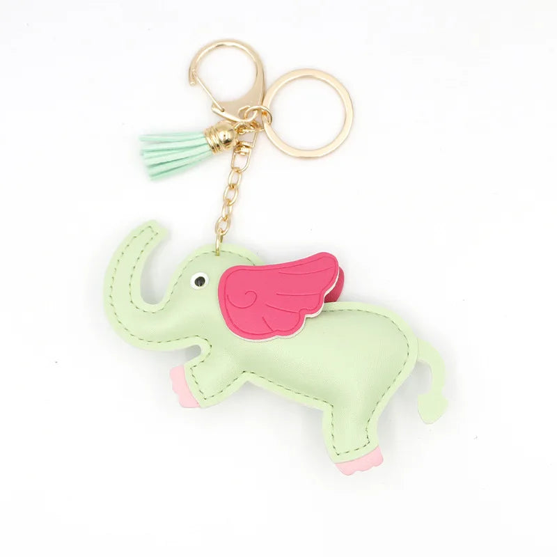 Designer PU Leather Wing Flying Elephant Hanger Car Key chain Pendant Decoration For Ladies Bag Charm Accessorie Ornament Gift
