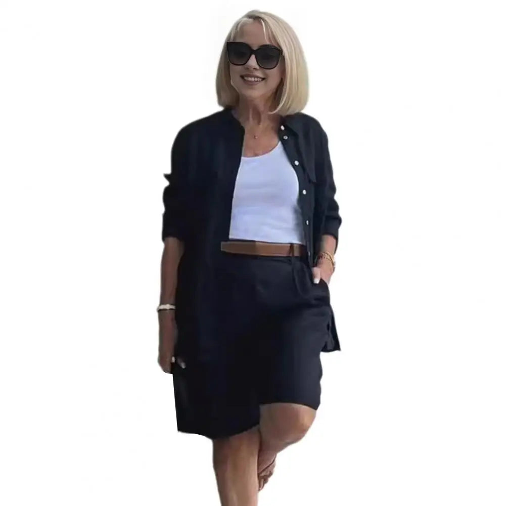 Fashion White 2 Piece Set For Women Long Sleeve Shirt And Shorts Two Piece Suit Women 2024 Summer Cotton Linen Casual Home Sets