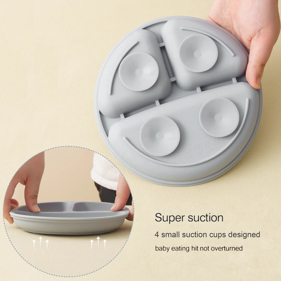 5PCS Baby Silicone Tableware Set Color Contrast Bib Suction Bowl Non-slip Plate Soft Spoon Fork Feeding Training Baby Dinner Set