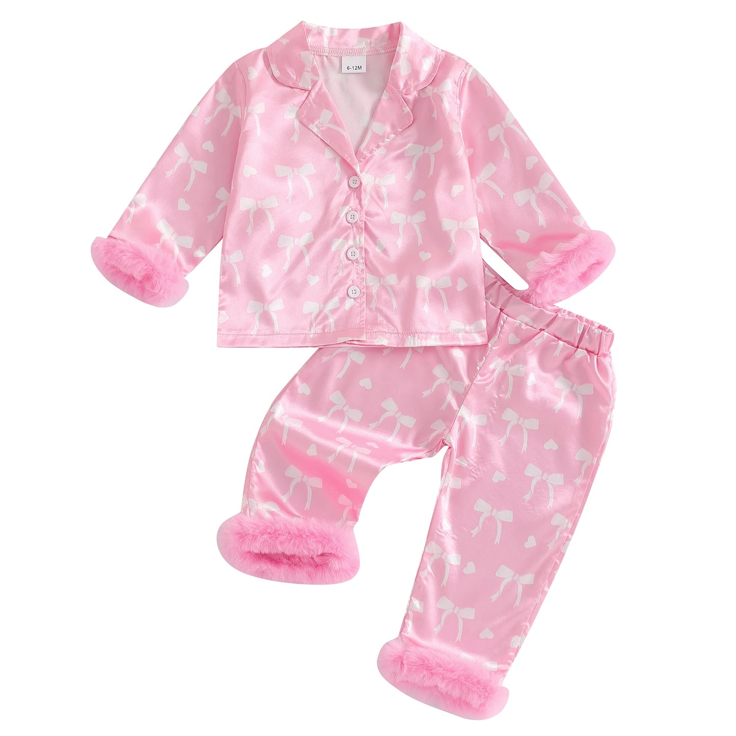 Valentine Pajamas Sets Toddler Baby Girl Bow Print Plush Laple Long Sleeve Tops with Pants Kids Girls Sleepwear Sets 2025 Spring