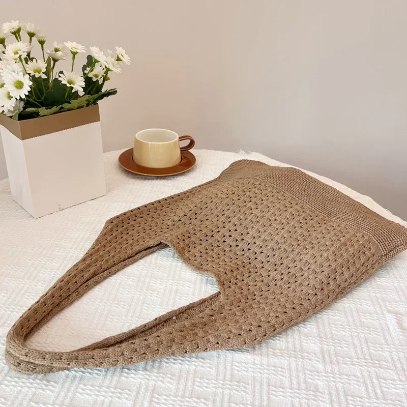 Designer Knitted Handbags Female Large Capacity Totes Women's Pack Summer Beach Bag Big Purses Casual Hollow Woven Shoulder Bags