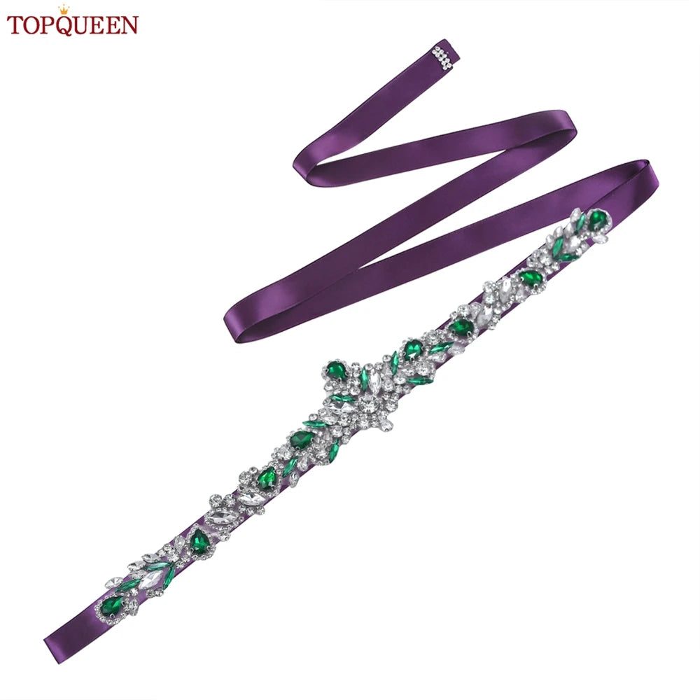 TOPQUEEN S462-KL Rhinestone Bridal Belt Wedding With Green Diamond Wedding Dress Accessories Belt Sash Party Women Dress Belt