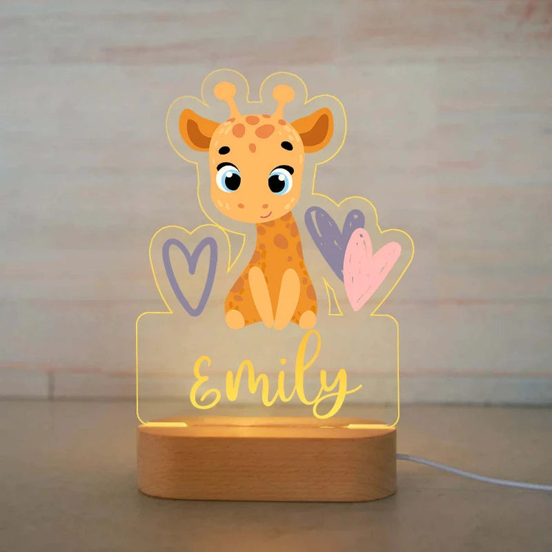 Personalized Children Animal LED USB Night Light Custom Name Acrylic Lamp For Baby Kids Bedroom Home Decoration Birthday Gift