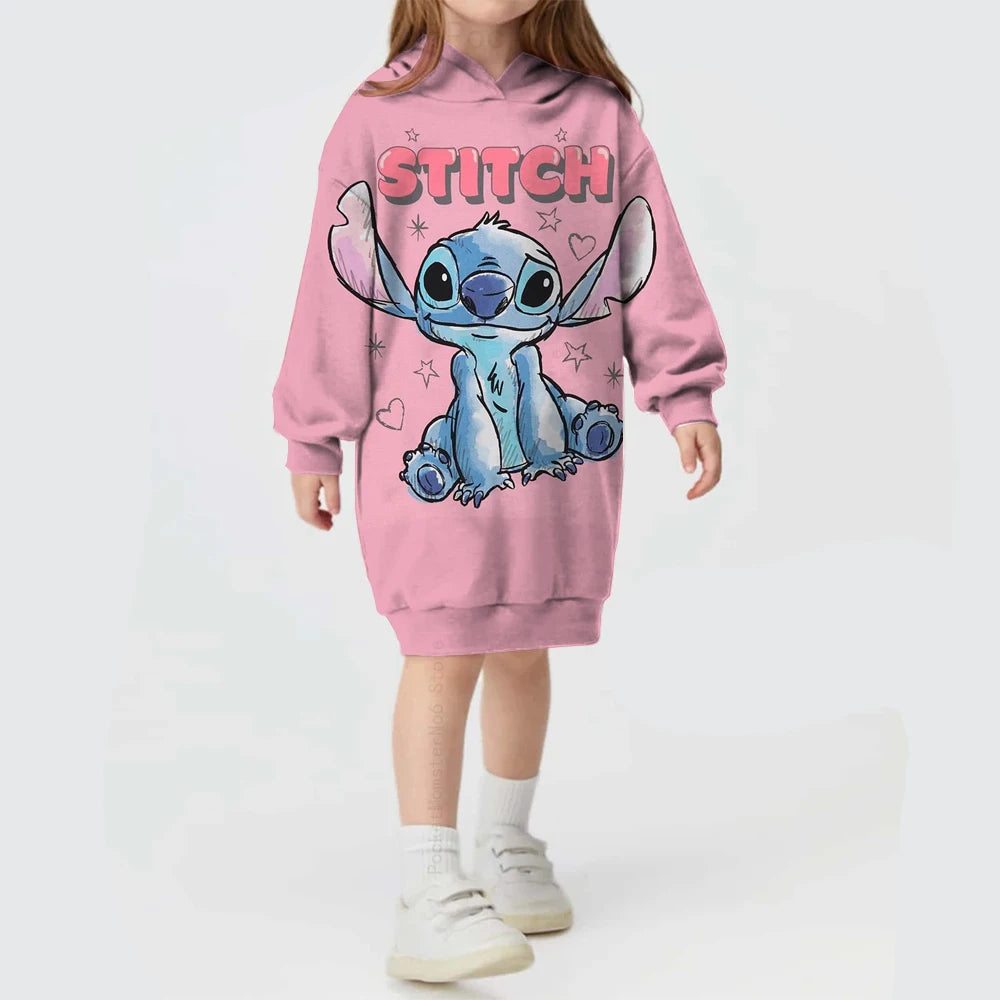 2024 Autumn and Winter Sweater Dress Christmas Disney Stitch Print Hoodie Dress Baby Girl Cute Fashion Hoodie Dress