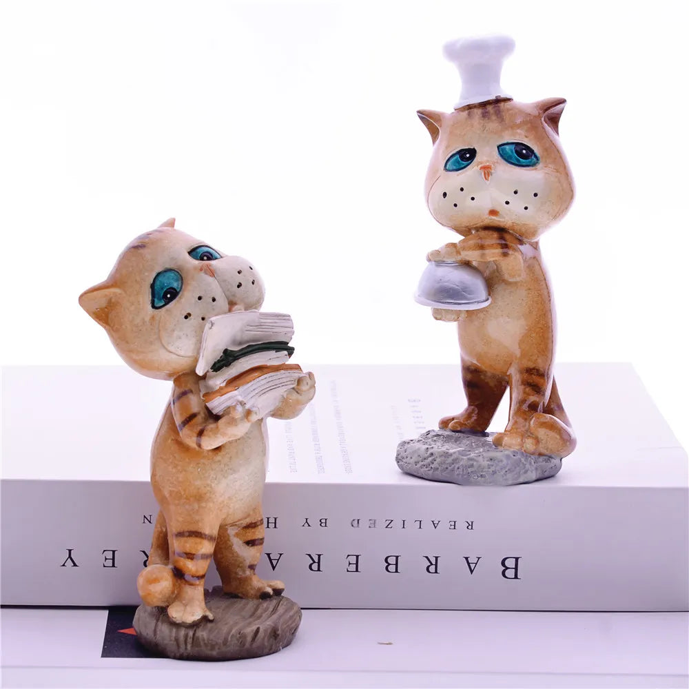 Resin Cat Chef Figurines Statue,MYBLUE 2Pcs/Set Kawaii Garden Animal Nordic Home Room Decoration Accessories, Modern