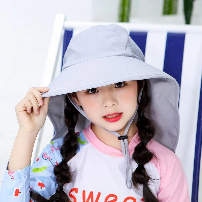 Ready to Ship Kids Sun Hat UV Protection Sunhat 5 Colors Adjustable Water Flap Baby Girl Summer Hats UPF 50+ Beach Hat